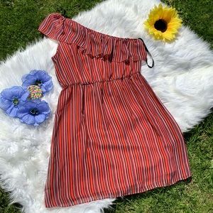 Bisou Bisou  Red Striped Off Shoulder Dress Size